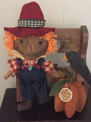 Primitive Folk Art Raggedy Ann Doll Stanley Scarecrow 3D Pumpkin Crow 4