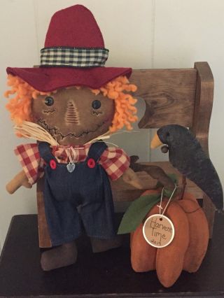 Primitive Folk Art Raggedy Ann Doll Stanley Scarecrow 3D Pumpkin Crow 5