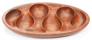 Vintage Thai Teak Wood Mid Century Danish Modern Sculptural Swirl Bowl Tray Old