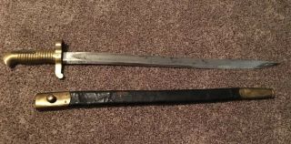Civil War 1863 Remington Zouave Rifle Bayonet With Leather And Brass Scabbard