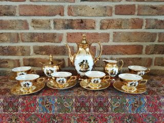 Vintage Bavaria Bareuther Coffee Set Gold Plated And Hand Made (6 Persons)