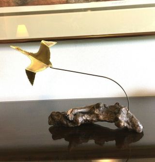 Vtg Mid Century Metal Wood Bird In Flight Table Sculpture C Jere Era