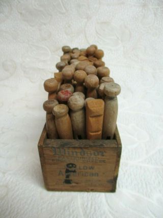 Antique Wooden Clothespins Windsor Cheese Box Country Farmhouse Laundry Decor 2