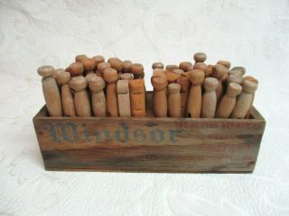 Antique Wooden Clothespins Windsor Cheese Box Country Farmhouse Laundry Decor 3