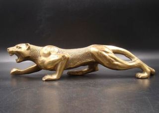 250mm Collectible Handmade Carving Statue Leopard Panther Copper Brass Deco Art