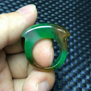 Chinese Colorful Jadeite Jade Handwork Collectible Horse Saddle Shape No.  8 Ring