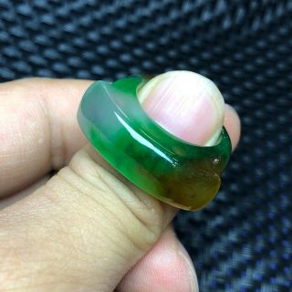 Chinese Colorful Jadeite Jade Handwork Collectible Horse Saddle Shape No.  8 Ring 3