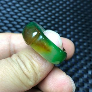 Chinese Colorful Jadeite Jade Handwork Collectible Horse Saddle Shape No.  8 Ring 5