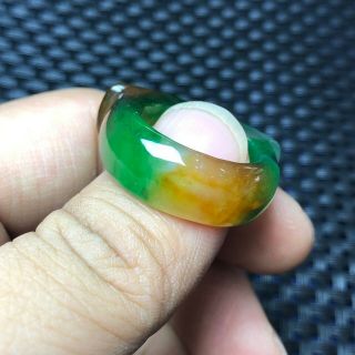 Chinese Colorful Jadeite Jade Handwork Collectible Horse Saddle Shape No.  8 Ring 6