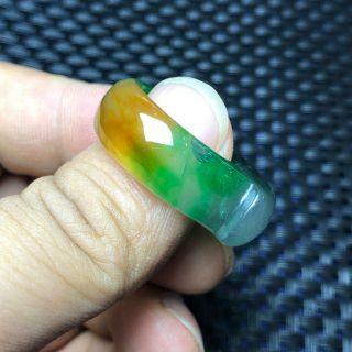 Chinese Colorful Jadeite Jade Handwork Collectible Horse Saddle Shape No.  8 Ring 8