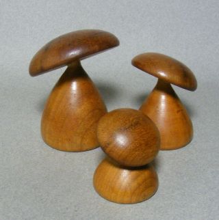 Set Of 3 Mid - Century Modern Wood Mushrooms House Of Myrtlewood,  Coos Bay Or