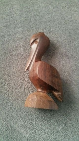Vintage Danish Modern Mid Century Wood Pelican Sculpture.  Teak.  3 "
