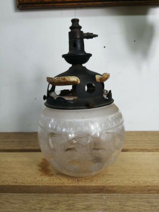 Vintage Antique Etched Glass Globe Gas Lamp Shade And Fitting