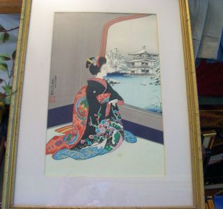 Japanese Woodblock Print Sadanobu Hasegawa Geisha Girl In Winter