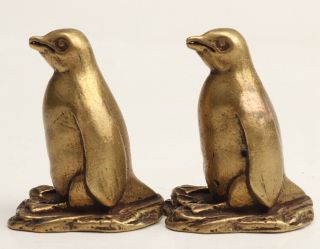 2 Unique China Bronze Statue Figurines Animal Penguins Solid Casting Collec