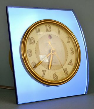 Antique Art Deco Machine Age Electric Ge Blue Glass Alarm Clock Deskey Rohde Era