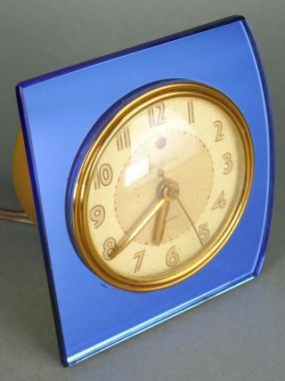 Antique Art Deco Machine Age Electric GE Blue Glass Alarm Clock Deskey Rohde Era 2