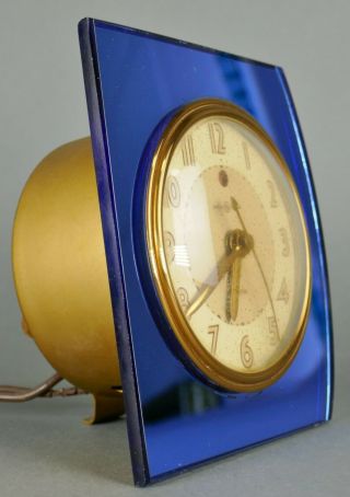 Antique Art Deco Machine Age Electric GE Blue Glass Alarm Clock Deskey Rohde Era 6