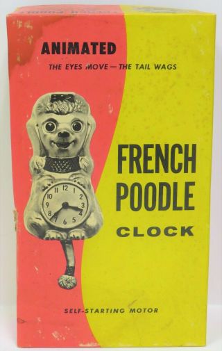 Vintage 1960 ' s French Poodle Animated Wall Clock Jeweled White With Box 2