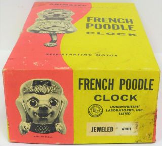 Vintage 1960 ' s French Poodle Animated Wall Clock Jeweled White With Box 6