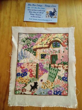 Antique Thatch Cottage,  Scotty Dog & Garden Hand Embroidered Picture Panel 2