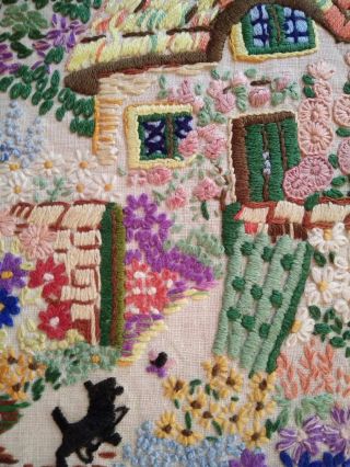 Antique Thatch Cottage,  Scotty Dog & Garden Hand Embroidered Picture Panel 5