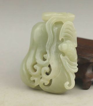 Chinese Old Natural Hetian Jade Hand - Carved Flower Pendant 2.  2 Inch