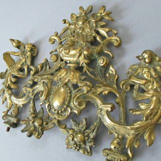 Antique 11 " French Cast Brass Mount Frame Crown Urn Flowers Medallion,  Maidens