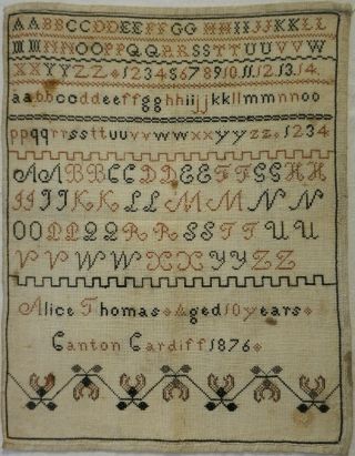 Mid/late 19th Century Welsh Alphabet Sampler By Alice Thomas Aged 10 - 1876
