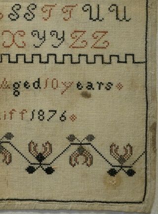 MID/LATE 19TH CENTURY WELSH ALPHABET SAMPLER BY ALICE THOMAS AGED 10 - 1876 7