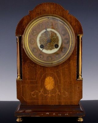 Elegant Edwadian French Paris Satin Wood Inlay Gilt Bronze Table Mantle Clock