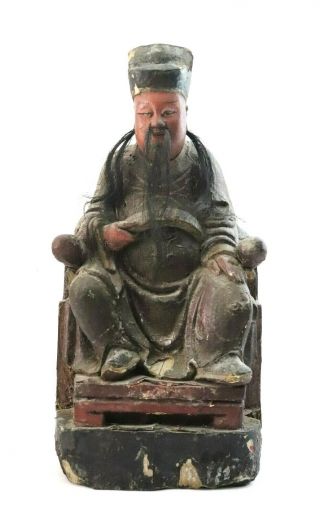 Large Antique Chinese Wood Plaster Carving Seated Buddha Immortal