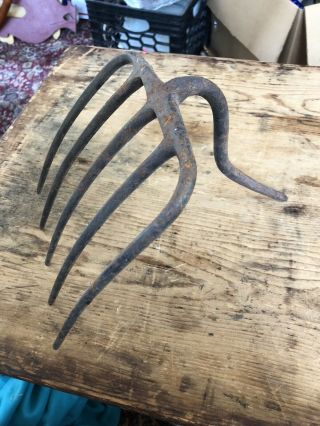 Vintage Bent Rake Head 6 Prongs Primitive Fork Six Tines Old Rusty Rare Find
