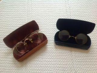 Vintage Eyeglasses In Cases One With Wire Rims