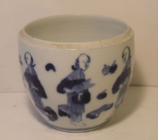 Unusual Chinese 18th/19th Century Blue And White Tea Caddy Base Musical Figures 2