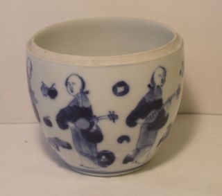 Unusual Chinese 18th/19th Century Blue And White Tea Caddy Base Musical Figures 3