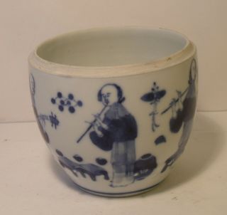 Unusual Chinese 18th/19th Century Blue And White Tea Caddy Base Musical Figures 4