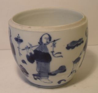 Unusual Chinese 18th/19th Century Blue And White Tea Caddy Base Musical Figures 5