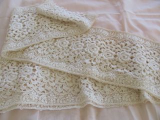 3,  Yards Edwardian Early 1900s Point De Venise Needle Or Guipure Lace Trim Ivory