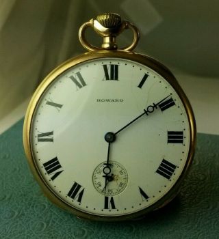 14k solid gold pocket Watch Howard watch co.  Boston.  Holds time very well 5
