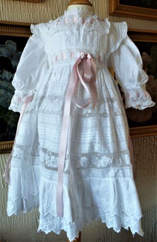 Antique Baby Christening Dress/lace,  Embroidery.  Ribbons