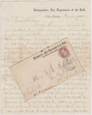 1864 Civil War Soldier Letter Orleans - Black Man Stole From Paymaster Safe