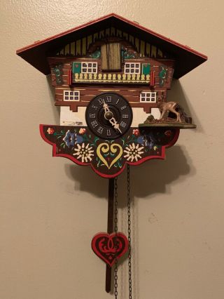 Vintage Wooden Cuckoo Clock Swiss? Deer Hearts Parts Repair