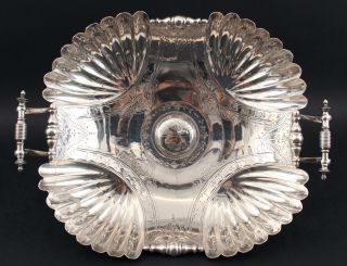 Large Antique 19thc Wilcox Aesthetic Engraved Silverplate Center Fruit Bowl