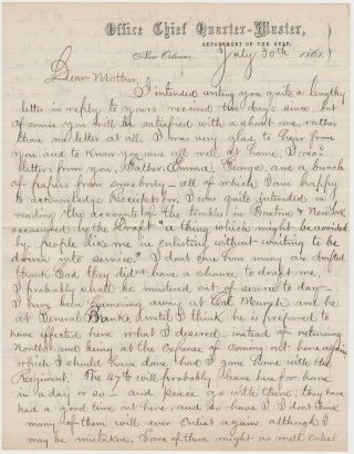 Civil War Soldier Letter Orleans July 30 1863 - Draft Troubles - Muster Out