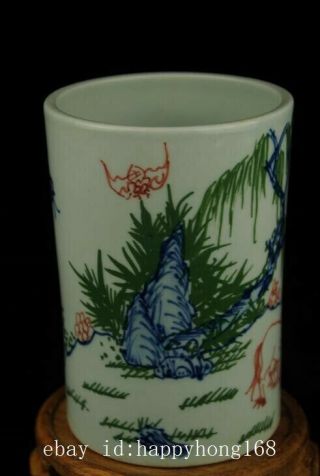 china old blue white porcelain Hand painting horse brush pot /leaf mark Ab02E 4