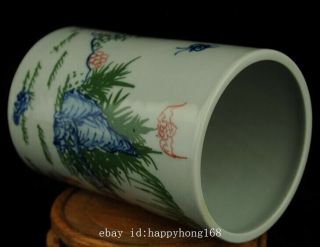 china old blue white porcelain Hand painting horse brush pot /leaf mark Ab02E 5