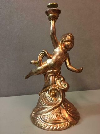 Table Centerpiece Putti Cherub Figure Spelter Metal Painted Copper Without Bowl