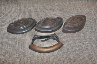 Rare Matched Set 3 Ober Sad Irons & Handle 1800 ' s Old Primitive Kitchen Antiques 2
