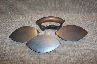 Rare Matched Set 3 Ober Sad Irons & Handle 1800 ' s Old Primitive Kitchen Antiques 4
